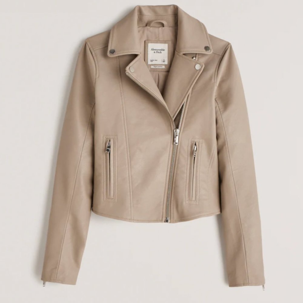 Abercrombie Vegan Leather Moto Jacket (Tan)